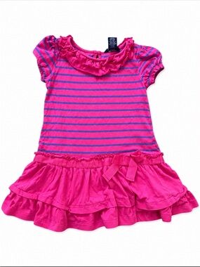 Chaps Pink & Blue Striped Ruffle Skirt Dress